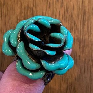 Ollipop USA Turquoise Blue Enamel Rose Adjustable Ring